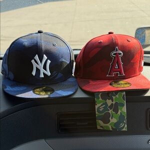 New BAPE X Era Blue and Red Camouflage Caps
